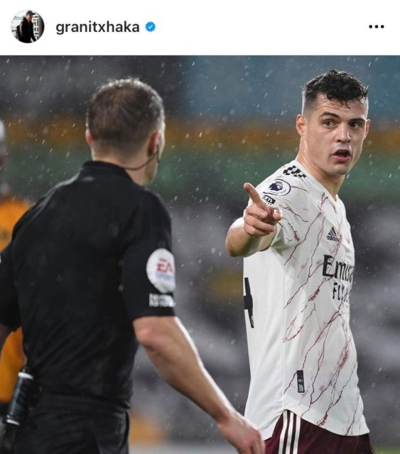 , Fuming Arsenal star Granit Xhaka deletes Instagram post pointing at referee Craig Pawson after controversial Luiz red