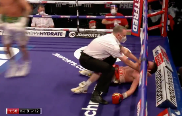 , Watch Leigh Wood KO rival Reece Mould so hard his head is smashed through ropes in brutal finish on Warrington undercard