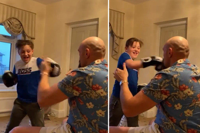 , Watch Tyson Fury teach sons how to box before all three boys gang up on him with Paris joking ‘they don’t fight fair’