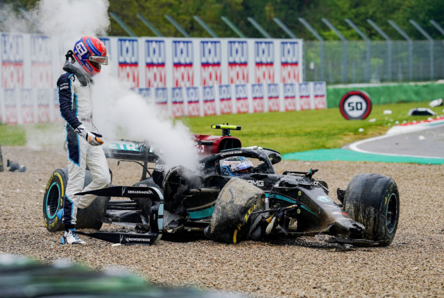 , Russell will ring Bottas to apologise after calling Mercedes team-mate ‘f***ing p****’ following 200mph Imola smash