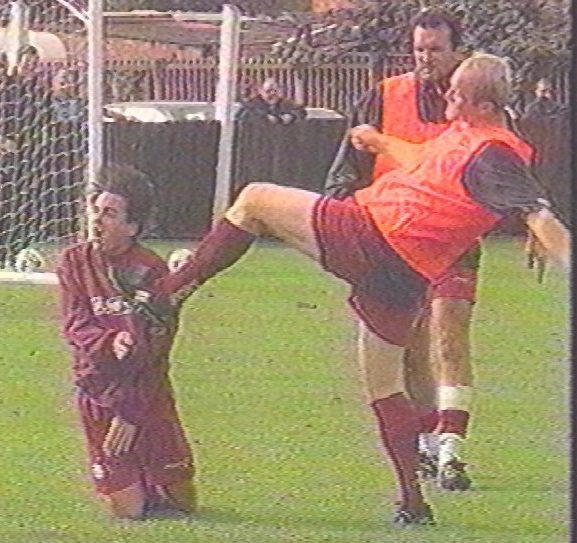 John Hartson booted Eyal Berkovic in the face during a training session tussle
