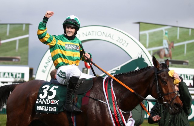 Blackmore celebrates winning the Grand National on Minella Times