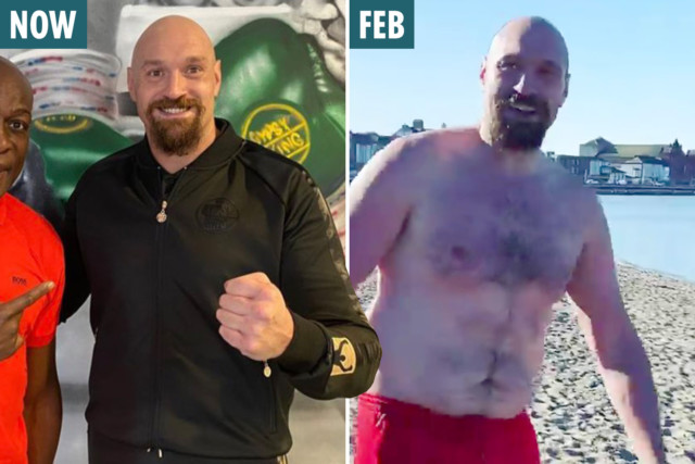 , Tyson Fury shows off new look lean body transformation as he meets up with Frank Bruno ahead of Anthony Joshua showdown