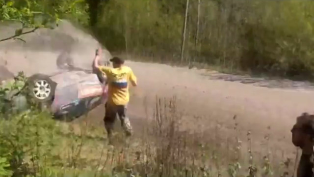, Watch terrifying moment rally car misses spectators by INCHES as it barrel rolls towards crowd in horror crash