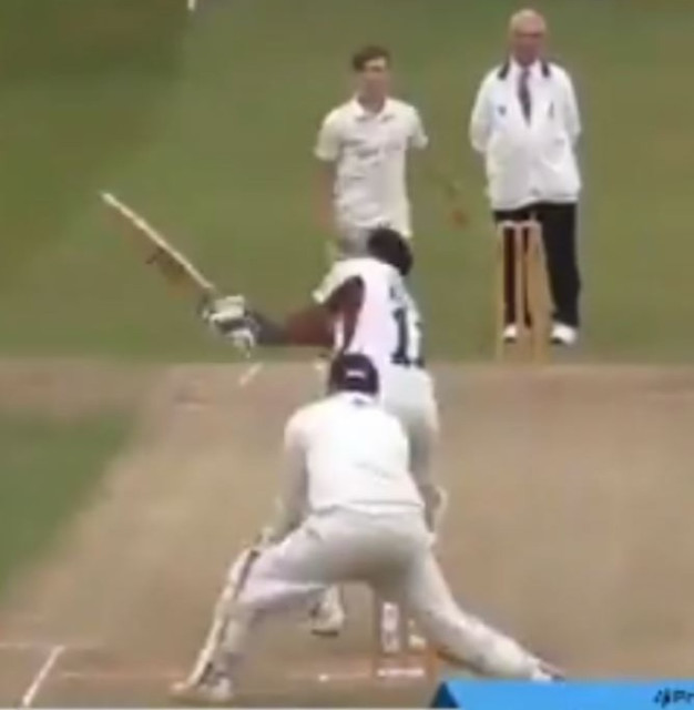, Watch distraught batsman hit huge six which smashes through his OWN car window… leaving rivals in stitches