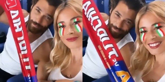 Diletta Leotta and Can Yaman, cheering in the Italy-Turkey “derby”!