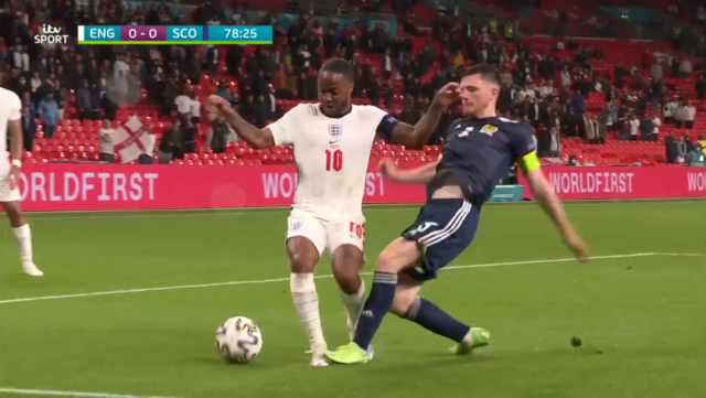 , Watch Raheem Sterling go down under Andrew Robertson challenge as England fans split on penalty decision vs Scotland