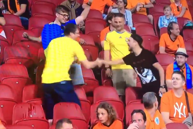 , Watch classy moment Holland fan congratulates rival Ukraine supporters after Yarmolenko’s screamer in Euro 2020 clash