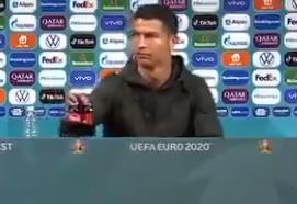 , Watch Cristiano Ronaldo remove Coke bottles at Portugal press conference and shout ‘drink water’
