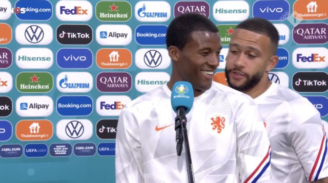 , Wijnaldum jokes Depay is speaking to him in Spanish amid Barcelona transfer links after Holland pal crashes interview