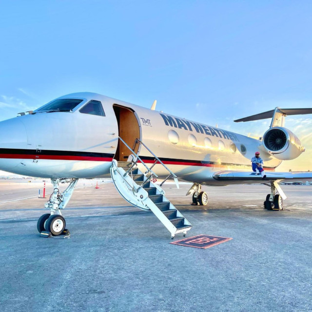 , Floyd Mayweather sits on wing of $50m custom private jet after confirming stunning $100m payday against Logan Paul