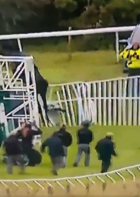 , Terrifying moment female jockey is launched through barricade by uncontrollable horse that bolts to post before race