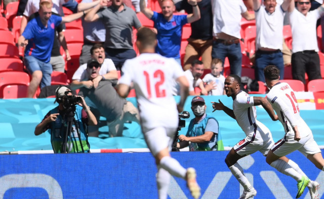 , England fans spotted rolling down banner in Wembley stands while celebrating Sterling goal in Euro 2020 win over Croatia
