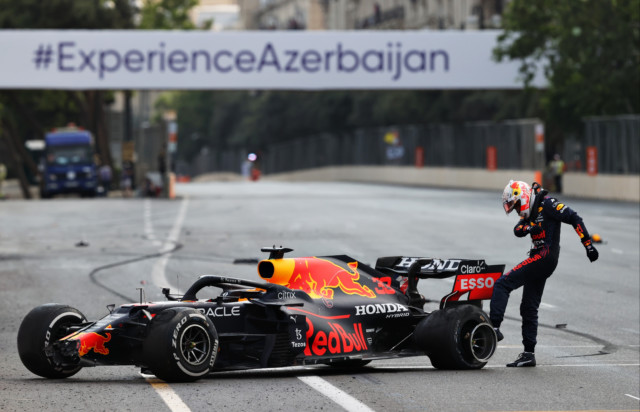 , Watch Lewis Hamilton’s shocking mistake as he flies off track at restart in Baku and then blames ‘magic brake’