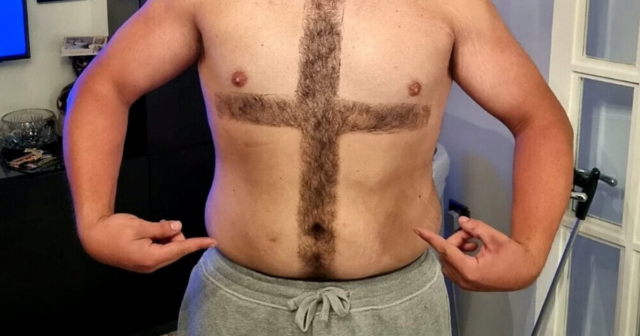 , England fan shaves ‘It’s Coming Home’ into his back hair and St George’s cross on chest