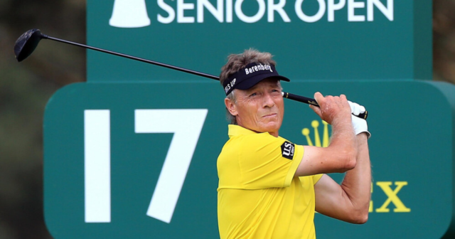 , Watch golf legend Bernhard Langer, aged 63, smash massive drive for 350 yards at Senior Open