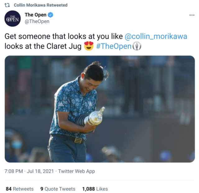 , Collin Morikawa’s stunning girlfriend sends him message of congratulations after watching US star win The Open