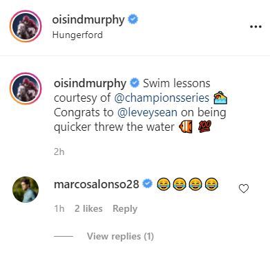 , Chelsea star Marcos Alonso comments on brilliant pic of jockeys Oisin Murphy and Sean Levey in dodgy swimming trunks