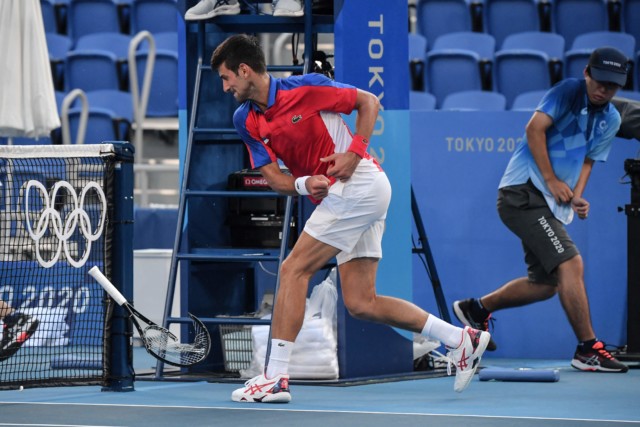 , Watch Djokovic throw racket into STANDS then smash it against net in huge meltdown during shock Olympic bronze defeat