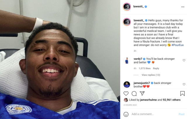 , Leicester star Wesley Fofana confirms broken leg after being rushed to hospital following horror challenge in friendly