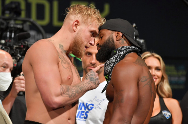 , Jake Paul tries and FAILS to repeat Floyd Mayweather ‘gotcha hat’ stunt after facing off with Tyron Woodley