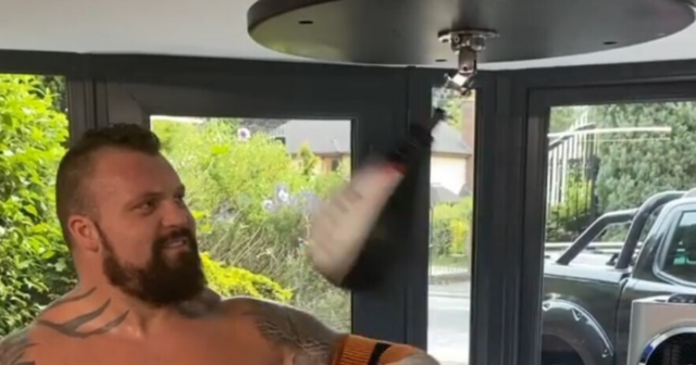 , Eddie Hall shows off slick skills on speed ball just eleven days after bicep reattachment surgery in incredible recovery