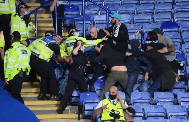 , Leicester and Napoli fans in stadium bust-up with bottles thrown and police involved as appeal goes over speaker