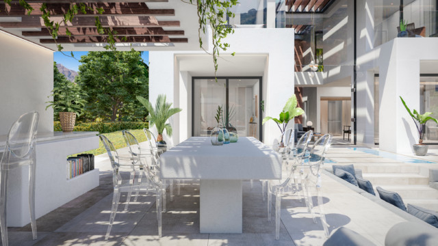 A veranda provides much-needed shade for outdoors dining under the Spanish sun 