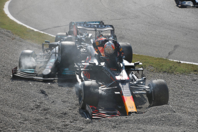 , Lewis Hamilton crashes OUT of Italian GP after Max Verstappen’s car flies on top of Brit in terrifying scenes