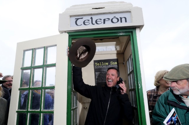 , Frankie Dettori goes wild celebrating winner in honour of Barney Curley – and posing in famous Yellow Sam phone booth