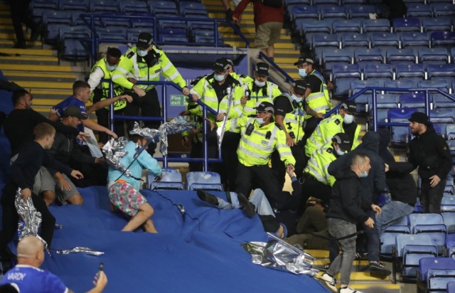 , A dozen arrested after Leicester and Napoli fans’ stadium bust-up with bottles thrown belts used as weapons
