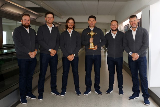 , Europe’s Ryder Cup team board flight to US wearing matching outfits as Westwood and Co prepare for battle this weekend