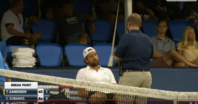 , Tennys Sandgren disqualified from tennis match for smacking ball at line judge’s bum after being hit in the groin