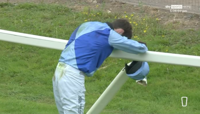 , Watch absolutely brutal end to horse race where jockey is robbed of first win at track in four years