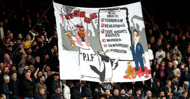 , Crystal Palace unfurl gory banner in protest of Newcastle’s Saudi owners following ‘serious human rights breaches’