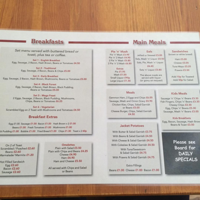 The menu at Konch's Kafe offers everything you'll want
