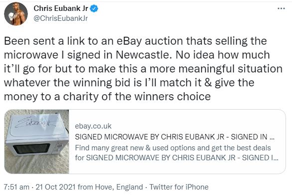 , ‘Well that escalated quickly’ – Eubank Jr reacts after £66k eBay bid on signed microwave.. which he promised to match