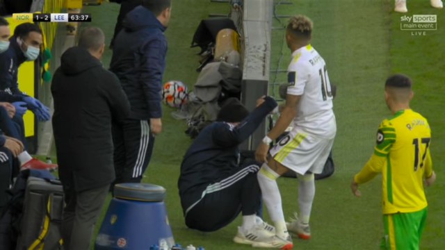 , Watch Raphinha wipe out crouching Leeds boss Marcelo Bielsa as he chases down lost cause in 2-1 win over Norwich