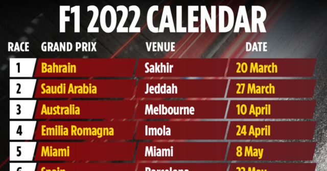 , F1 2022 schedule revealed with record 23 race schedule which runs over NINE months and includes new one in Miami
