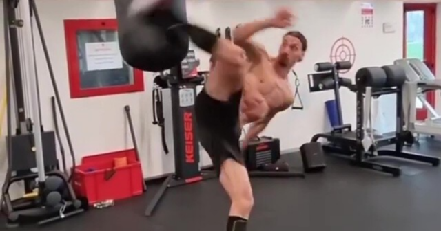, Watch taekwondo black belt Zlatan Ibrahimovic strip down to his pants to show off incredible kicking skills on heavy bag
