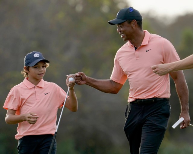 , Charlie Woods is just 12 but shares same iconic swing and on-course mannerisms as golf legend dad Tiger