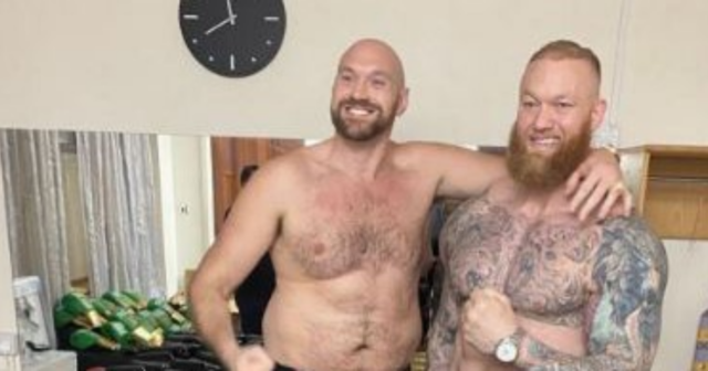 , Tyson Fury meets his match as he poses with Game of Thrones giant Hafthor Bjornsson ahead of his fight with Eddie Hall