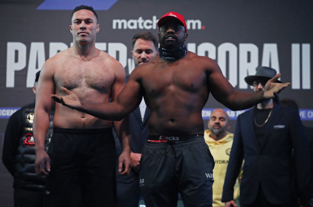 , Chisora and Parker weigh-in for rematch with Kiwi almost a STONE heavier than first fight after Tyson Fury’s training