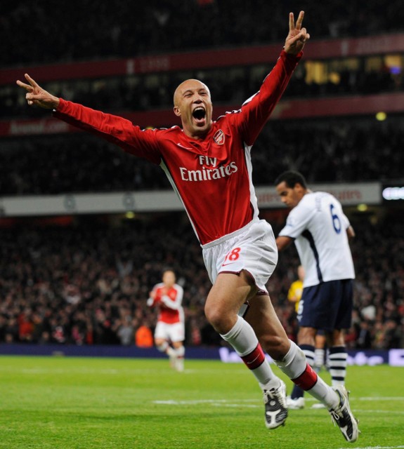 Mikael Silvestre was far less known for his spell at Arsenal but bagged an early equaliser in a 4-4 draw with Spurs in October 2008