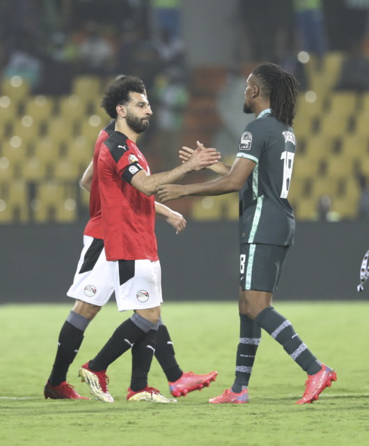 , Mo Salah kindly poses for selfie with Nigeria’s coach as Liverpool star is ambushed on pitch after Egypt’s Afcon defeat