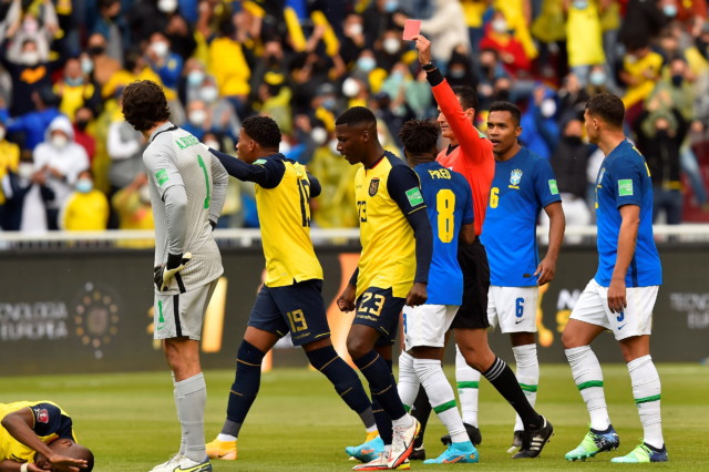 , Liverpool keeper Alisson sent off twice for Brazil but both times VAR overturns red card in crazy game against Ecuador