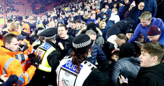 , Man City face FA probe as three fans hauled off pitch and others fight with police in stands during Southampton draw