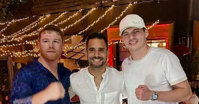 , Canelo Alvarez poses for picture with Max Verstappen as boxing and F1 champions link up at party