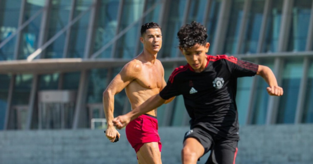 , ‘Present and future’ – Topless Man Utd star Cristiano Ronaldo trains with son Cristiano Jr in Dubai