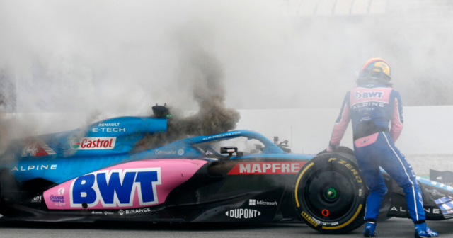 , Alpine driver Fernando Alonso forced to abandon car after it goes up in smoke during F1 testing
